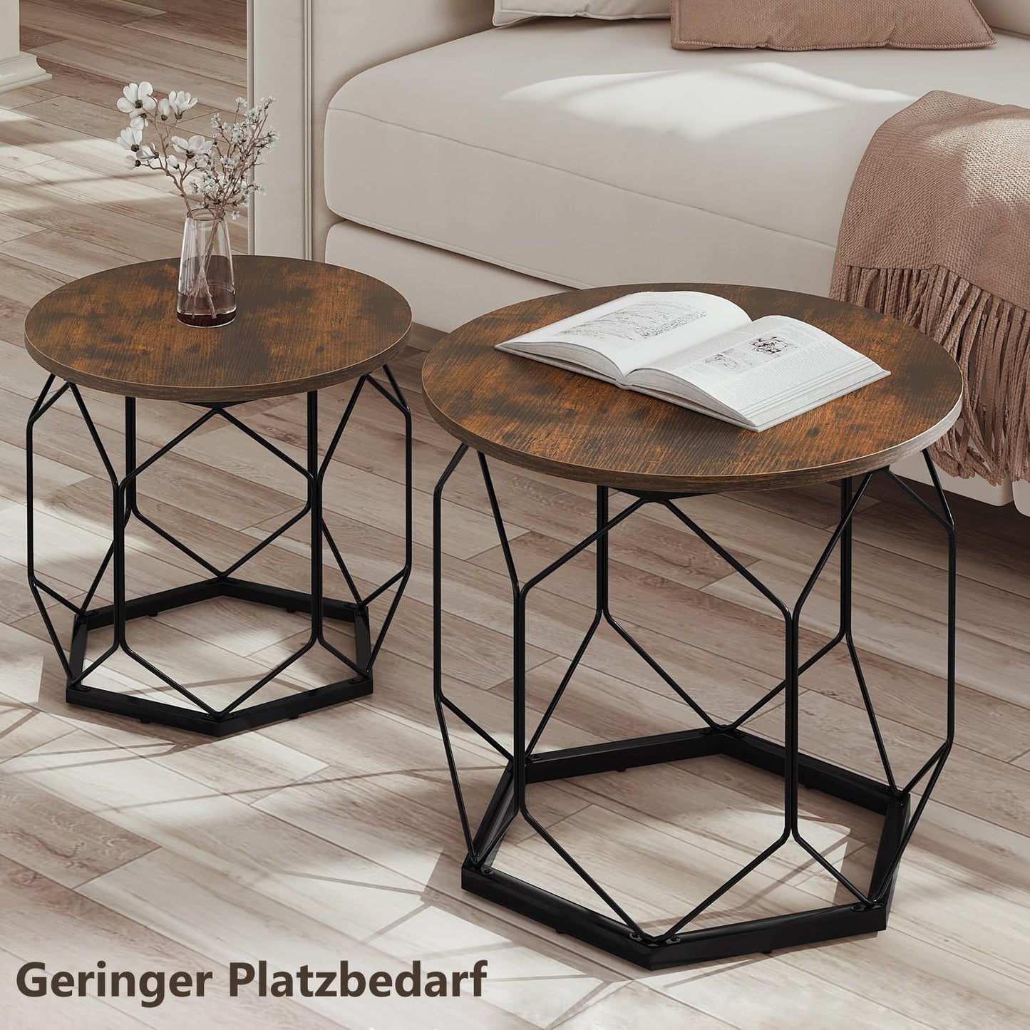 Ensemble de tables basses Woltu - 2 pièces - Rondes - Fibre de bois marron/noir
