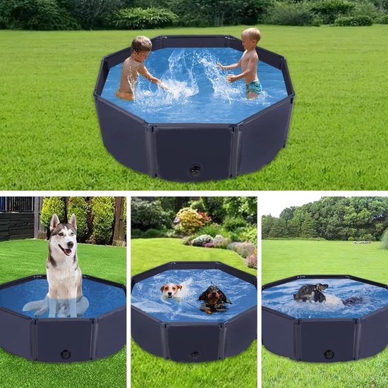 Piscine pliable pour chiens Yaheetech Ø 100 cm - PVC - Antidérapante - Avec brosse/4 rustines - Bleu