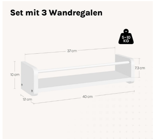 Ensemble d'étagères murales Woltu - Suspendues - MDF - 3 pièces - 40 x 12 x 10 cm - Blanc