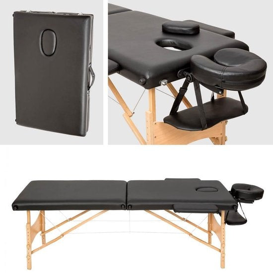 Table de massage mobile - revêtement 5cm - 2 Zones + sac de transport noir