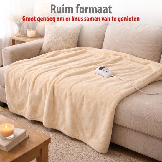 Couverture chauffante électrique Alpina 130 x 180 cm - Couverture chauffante électrique pour une personne avec minuterie 1-9 h - Couverture douillette à 10 réglages - Couverture lavable - Flanelle - Beige