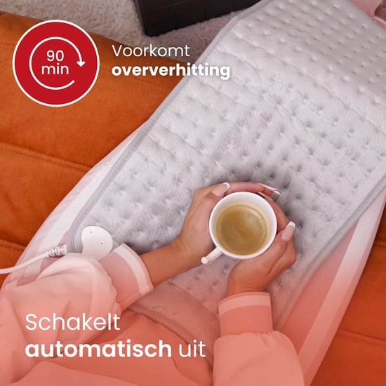 Seranova Coussin chauffant électrique pour le dos, les pieds, la nuque, les épaules, l'abdomen - Coussin chauffant - Coussin chauffant - Machine à laver - 60x30cm - Gris clair