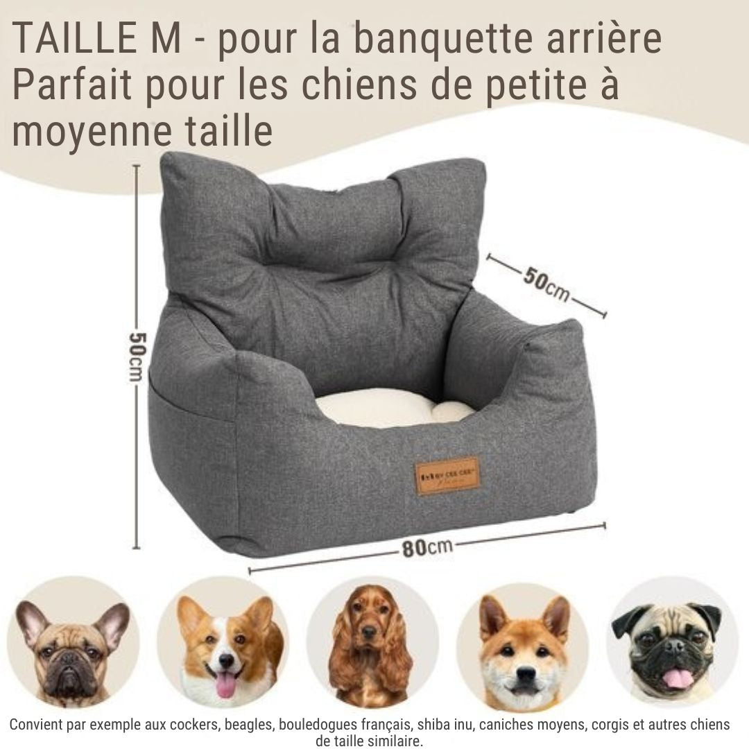 Siège auto pour chien By Cee Cee  - Panier pour chien haut de gamme - Avec sangle de sécurité - Siège pour chien - Siège auto - Toutes saisons - Taille M - Chiens de petite et moyenne taille - Gris
