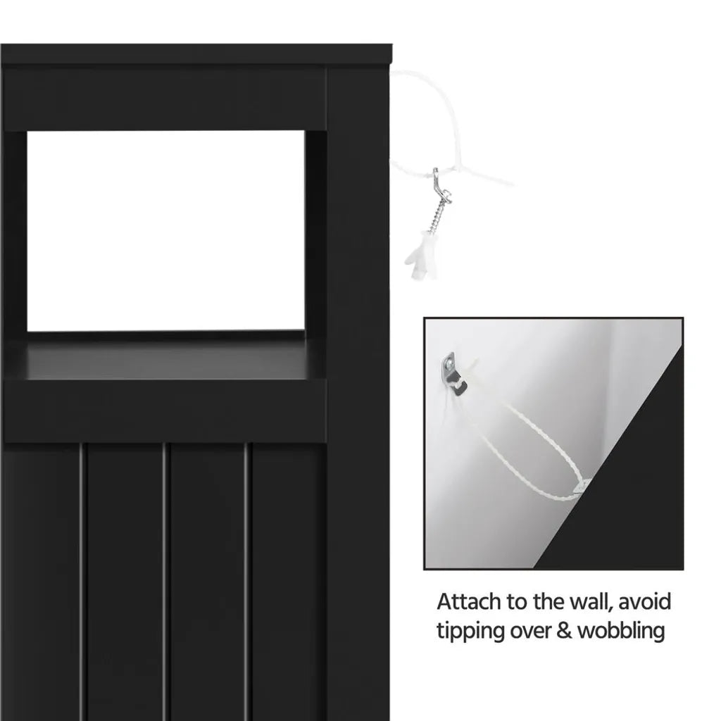 Armoire de salle de bains Yaheetech 55,5 x 29,5 x 86,5 cm - Noir - Meuble de salle de bains avec 3 tiroirs et une étagère réglable