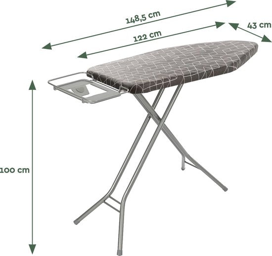 BRASQ Table à repasser IB300 avec housse de table à repasser et support de centrale vapeur - 122x43 cm Surface de repassage - Réglable en hauteur - 7 positions - jusqu'à 100 cm