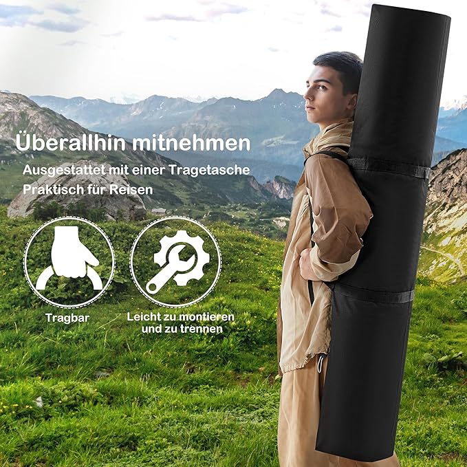 Hamac Yaheetech XXL avec support - Rayures bleues - Hamac réglable pour 2 personnes avec coussin et sac de transport