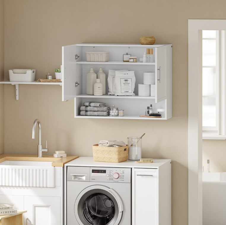 Armoire murale SoBuy 90 x 70 x 28,5 cm - Blanche - 2 portes - Étagère réglable