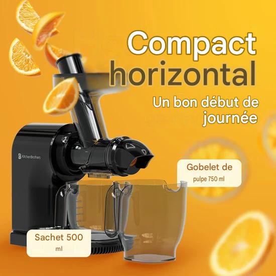 KitchenBrothers Extracteur de jus - Compact - Presse-agrumes - Presse-légumes et fruits - 45 mm - 500 ml - Noir