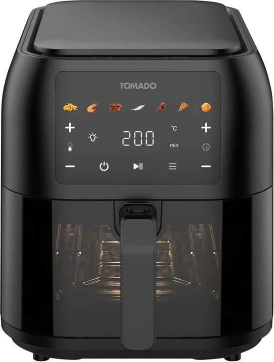 Tomado TAF8002B - Grande friteuse à air chaud - Friteuse à air chaud XXL - 8 litres - Friteuse à air chaud - Fenêtre de visualisation - Commandes tactiles - 7 programmes automatiques - Noir