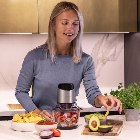 JAP Appliances Multi Chop - Hachoir avec bol en verre (1.2 litres) - Broyeur à glace - Lavable au lave-vaisselle - Hachoir à aliments - 6 lames - 400W