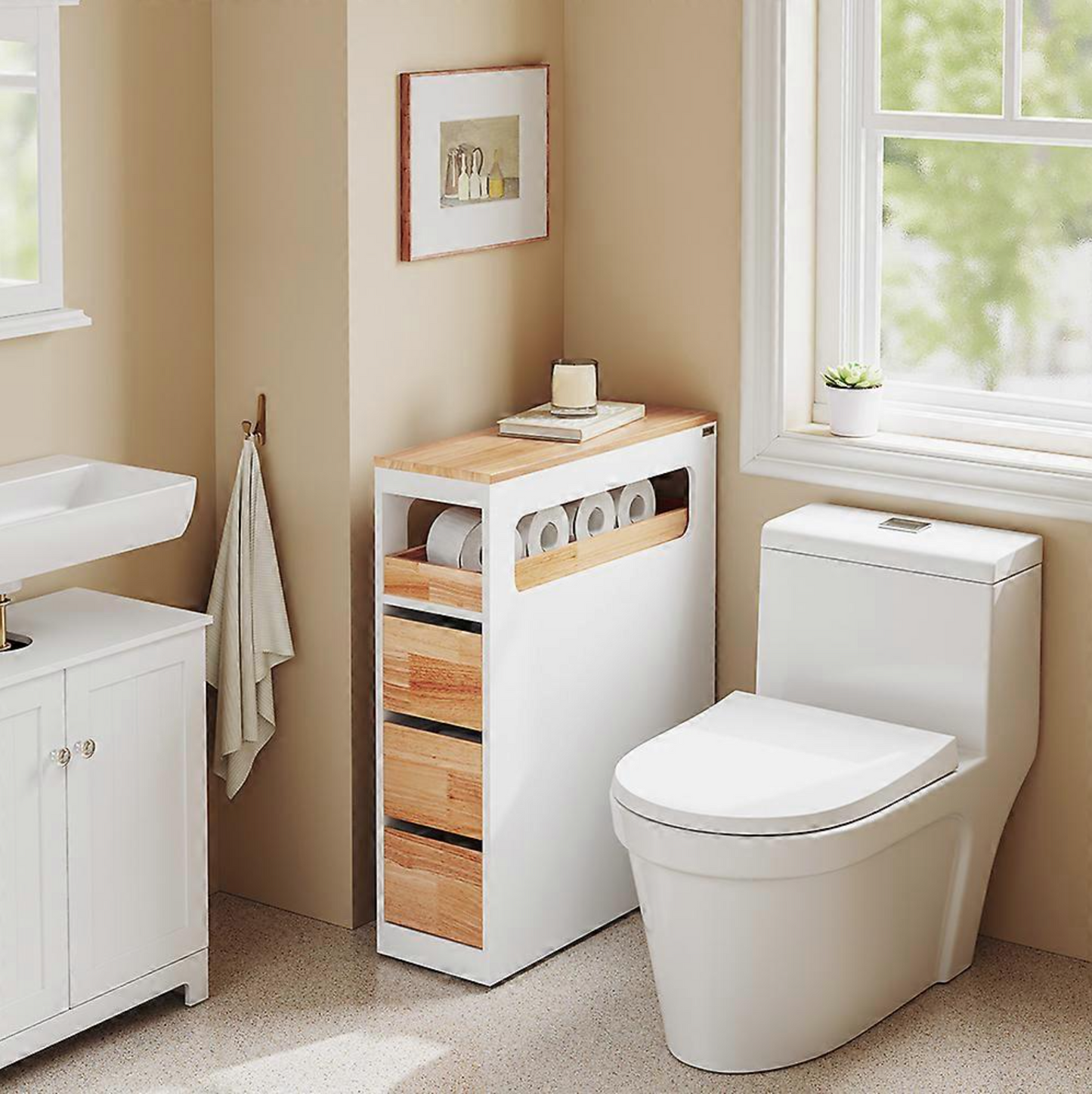 SoBuy Meuble de salle de bain étroit - Meuble de rangement étroit avec 3 tiroirs - gain de place - 65x23x82 cm