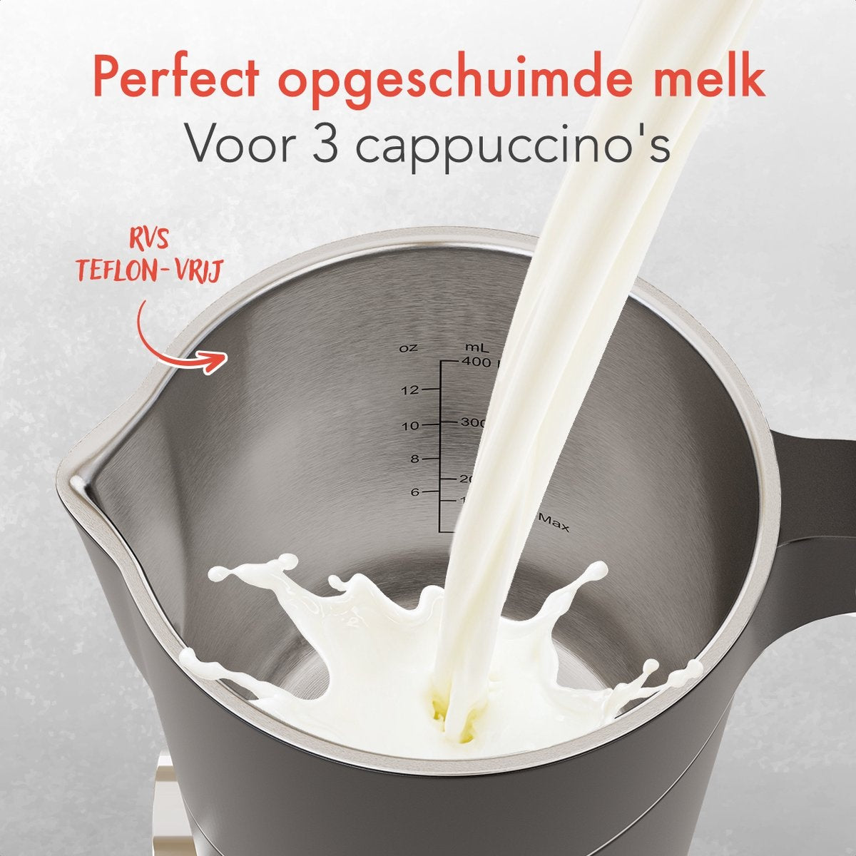 KitchenBrothers Mousseur à lait  électrique - 4 en 1 - 400 ML - Noir