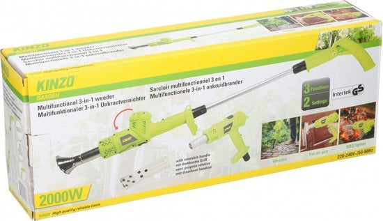 Brûleur de mauvaises herbes électrique 3-en-1 Kinzo - brûleur de peinture et allume-barbecue - 2000W - vert