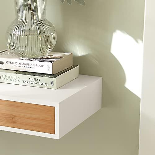 SoBuy Etagère flottante - Etagère murale - Bambou - Blanc - L40xL24.5xH8cm