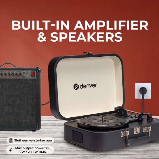 Denver Record Player - Haut-parleurs et amplificateur intégrés - Logiciel PC inclus - Auto-stop - Retro - VPL130