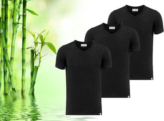 3 T-shirts en bambou doux - Noir - Col rond - L