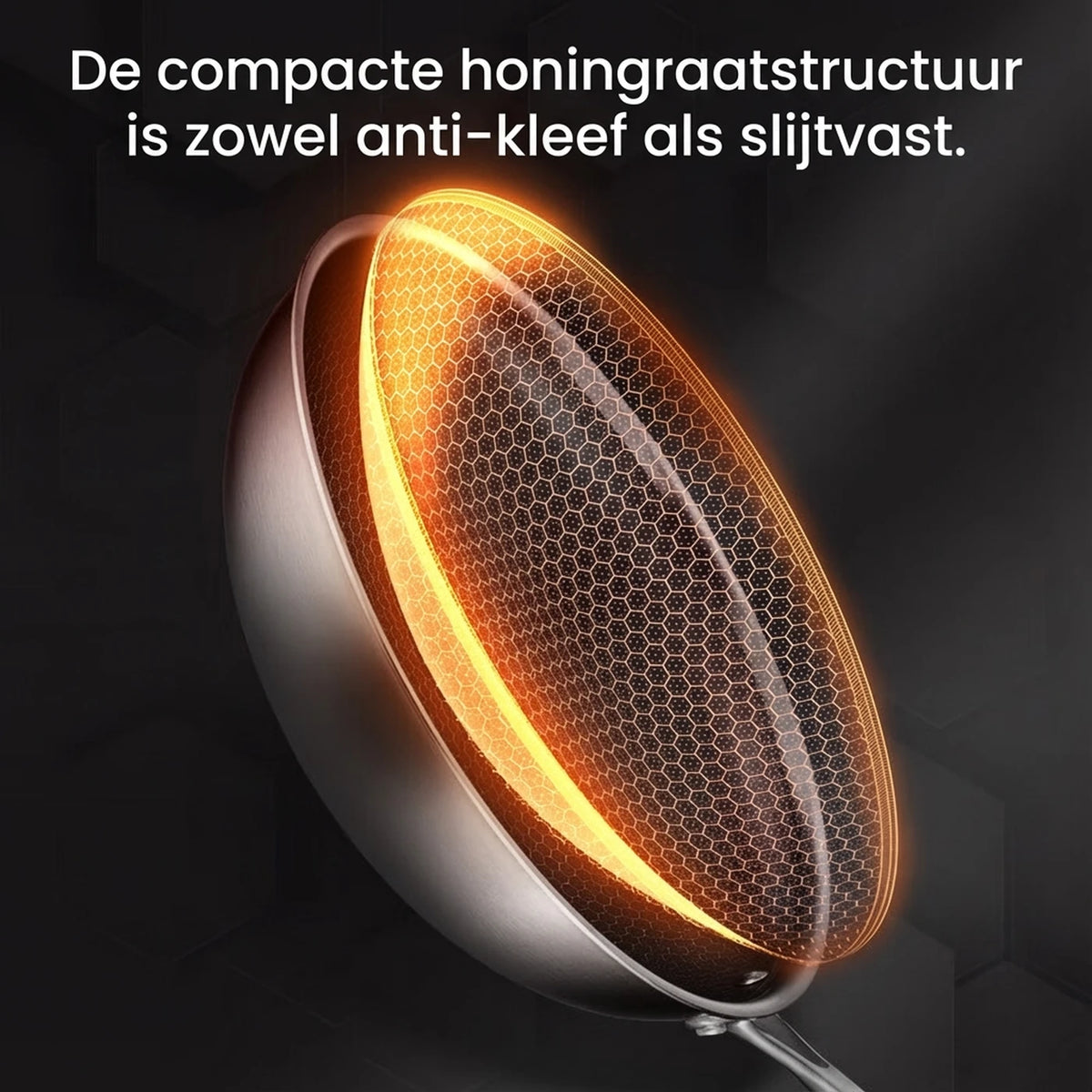 Wok Ochama 30 cm avec couvercle - Acier inoxydable, revêtement antiadhésif en nid d'abeille sans téflon - Compatible avec les plaques à induction, à gaz et électriques