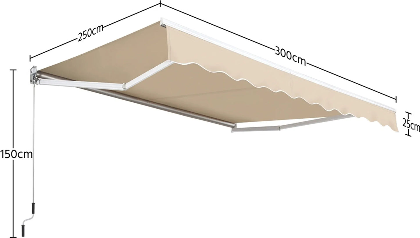Yaheetech Parasol à pinces - 300 x 250 x 25 cm - Équipé d'une tige pendulaire manuelle et d'un angle réglable et d'un revêtement résistant aux UV - Pour balcon et terrasse - Polyester beige et métal