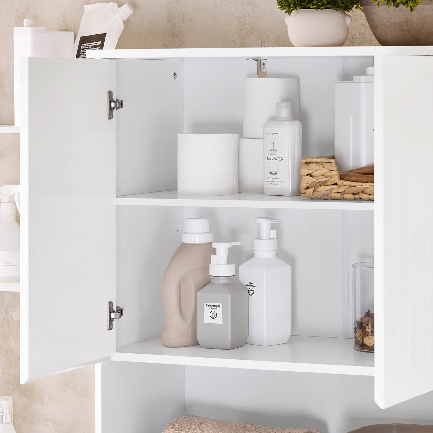 SoBuy BZR150-W Armoire de toilette haute avec sac à linge - Blanc - 70x37x170 cm