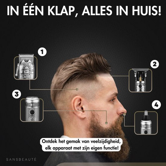 Tondeuse à cheveux professionnelle sans fil 4 en 1 - Tondeuse à cheveux pour hommes - Cheveux - Tondeuse à cheveux - Machine à cheveux pour coiffeurs - Tondeuse à cheveux - Tondeuse à barbe - Barber Hair Clipper - Hairdresser Buddha Trimmer - Barber Set