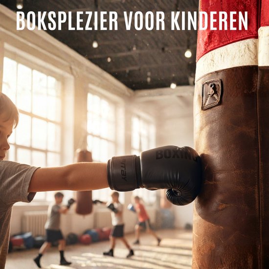 Gants de boxe Fitby - Gants de kickboxing - Gants de boxe - Gants de boxe pour enfants - Noir - 8 oz