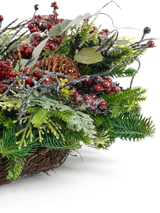 Mica Decorations : couronne de Noël Bodi avec pommes de pin - H 13 x Ø 50 cm - Bordeaux
