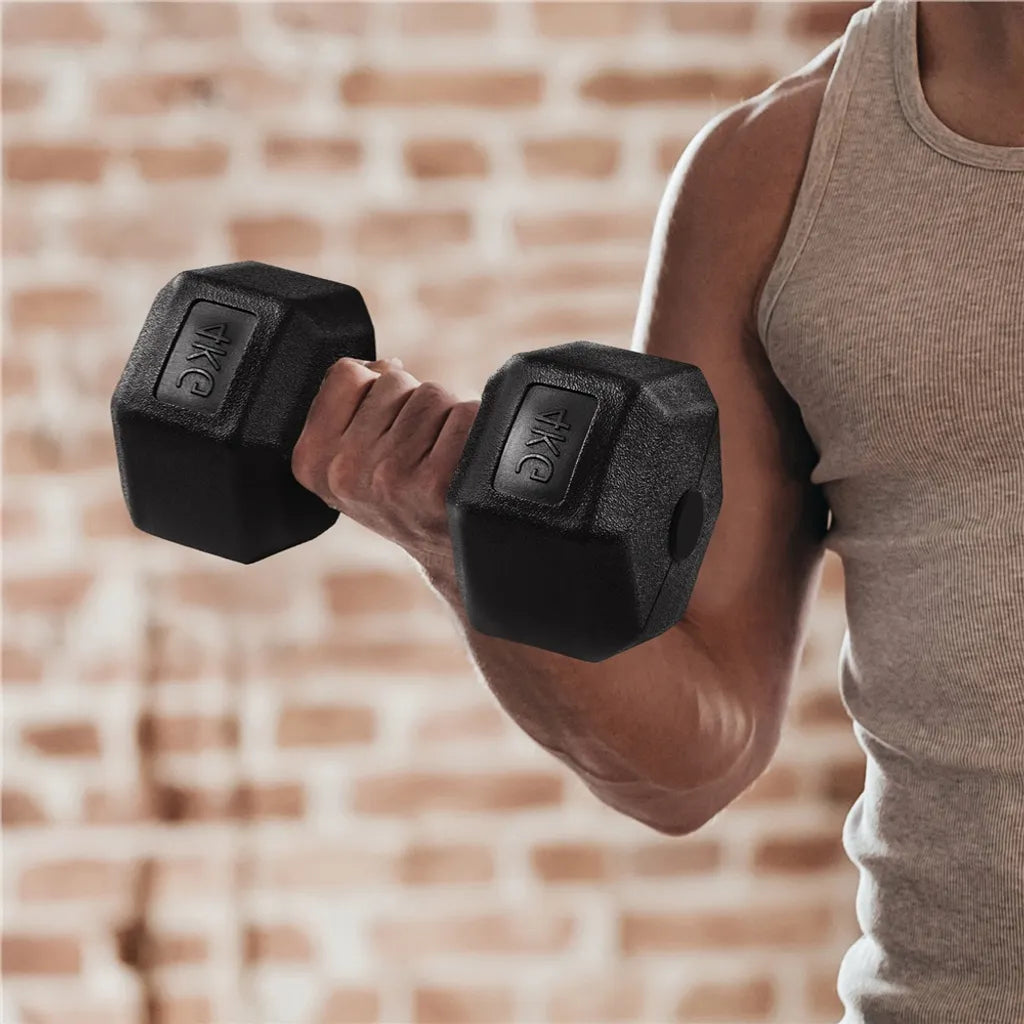 Ensemble d'haltères hexagonaux Yaheetech 2 x 4 kg - Noir - Haltères en PVC antidérapants pour la musculation