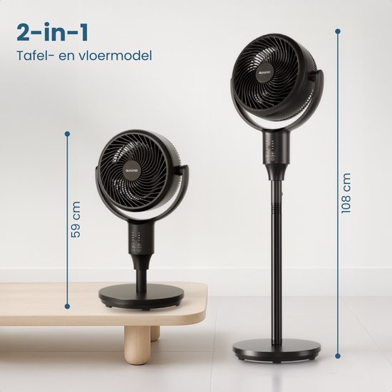 Ventilateur sur pied Auronic - Ventilateur sur pied - Refroidisseur d'air - Ventilateur de sol et de table - Omni - 3 vitesses - Ventilateur silencieux - Ventilateur - Avec télécommande - Noir