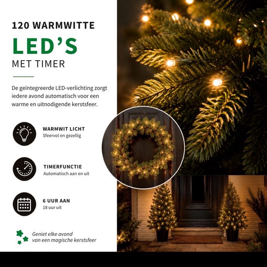 Ensemble « Black Box Trees Nagoya » : sapin et couronne de Noël - 2 sapins de Noël artificiels et 1 couronne avec éclairage LED - H 90 x Ø 45 cm - Vert