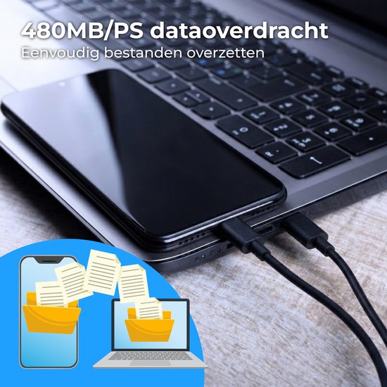 Câble USB-C Nuvance - 100 W - USB-C vers USB-C - 3 mètres - Câbles USB-C - Chargeur rapide - Transfert de données à 480 Mb/ps - Chargeur USB-C - Noir
