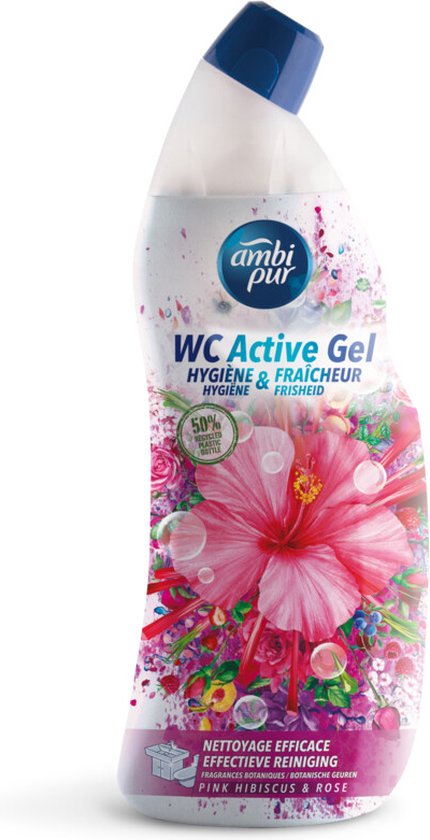 Ambi Pur Nettoyant pour toilettes Wc Active Gel Hibiscus & Rose 750 ml