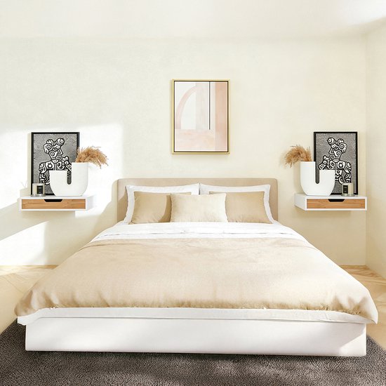 SoBuy Wall Regal-Set - Meuble à tiroirs - Blanc - 1 tiroir - 1 étagère - 24x40x8 cm | FRG92-WNX2