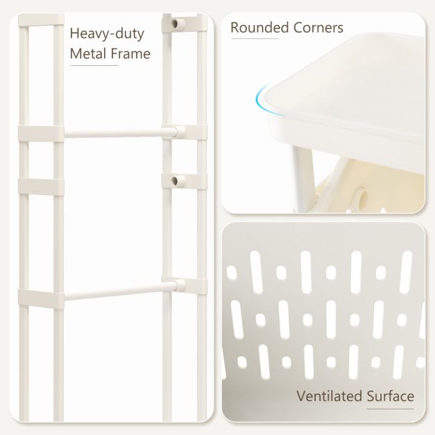 Coast Panier à linge avec 3 paniers - blanc - PP + Métal - Max.35 kg - 40x30x112 cm