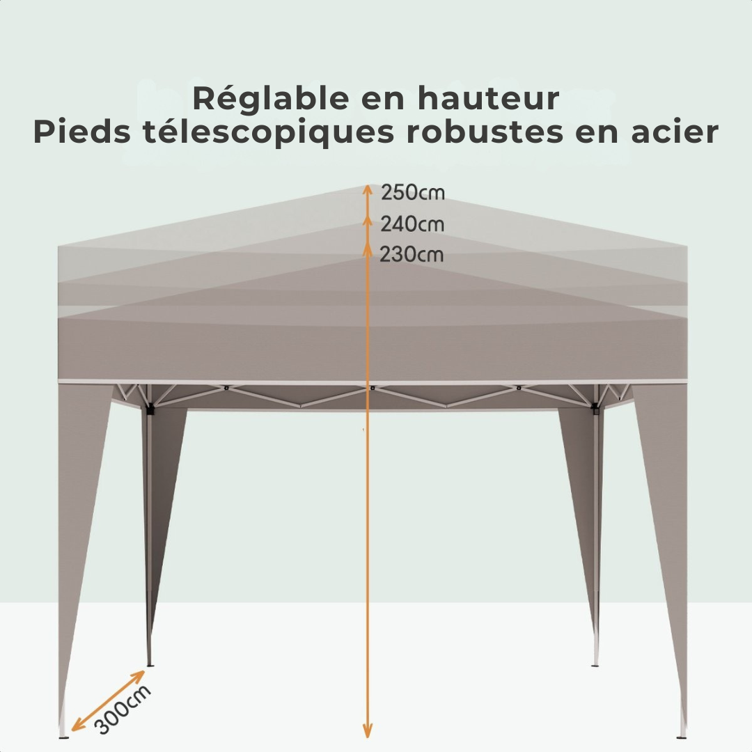 LifeGoods Party Tent - Pavillon - EasyUp - Pliable - Imperméable - Avec sac de transport - 300 x 300 cm - Beige