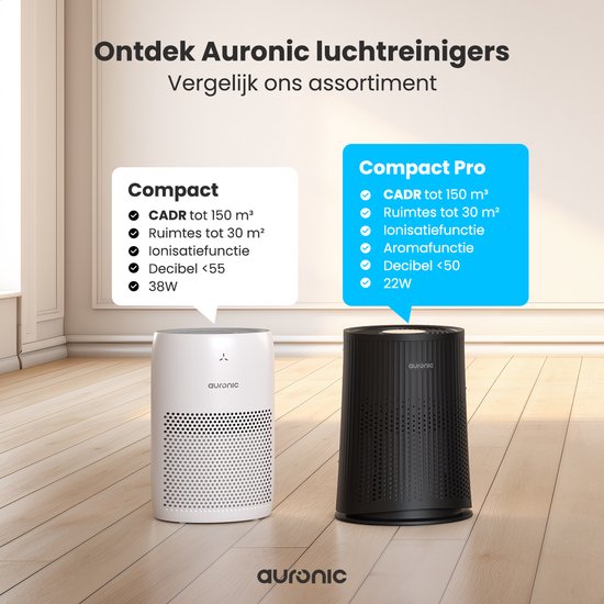Auronic Air Purifier Compact Pro - Avec filtre HEPA 13 - 150 m³/h - 30 m² - Fonction aromathérapie - 3 niveaux - Purificateur d'air - Noir