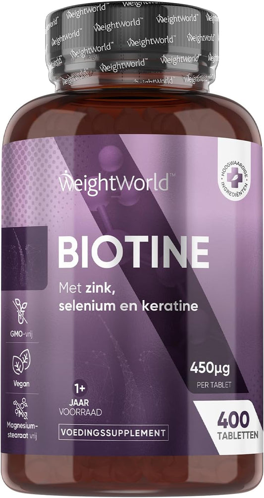 WeightWorld Biotin, Zinc, Selenium & Keratin Comprimés - 400 Micro-comprimés végétaliens (Ø 6 mm) - 1+ Year Supply - 15 mg Zinc & 25 mg Keratin