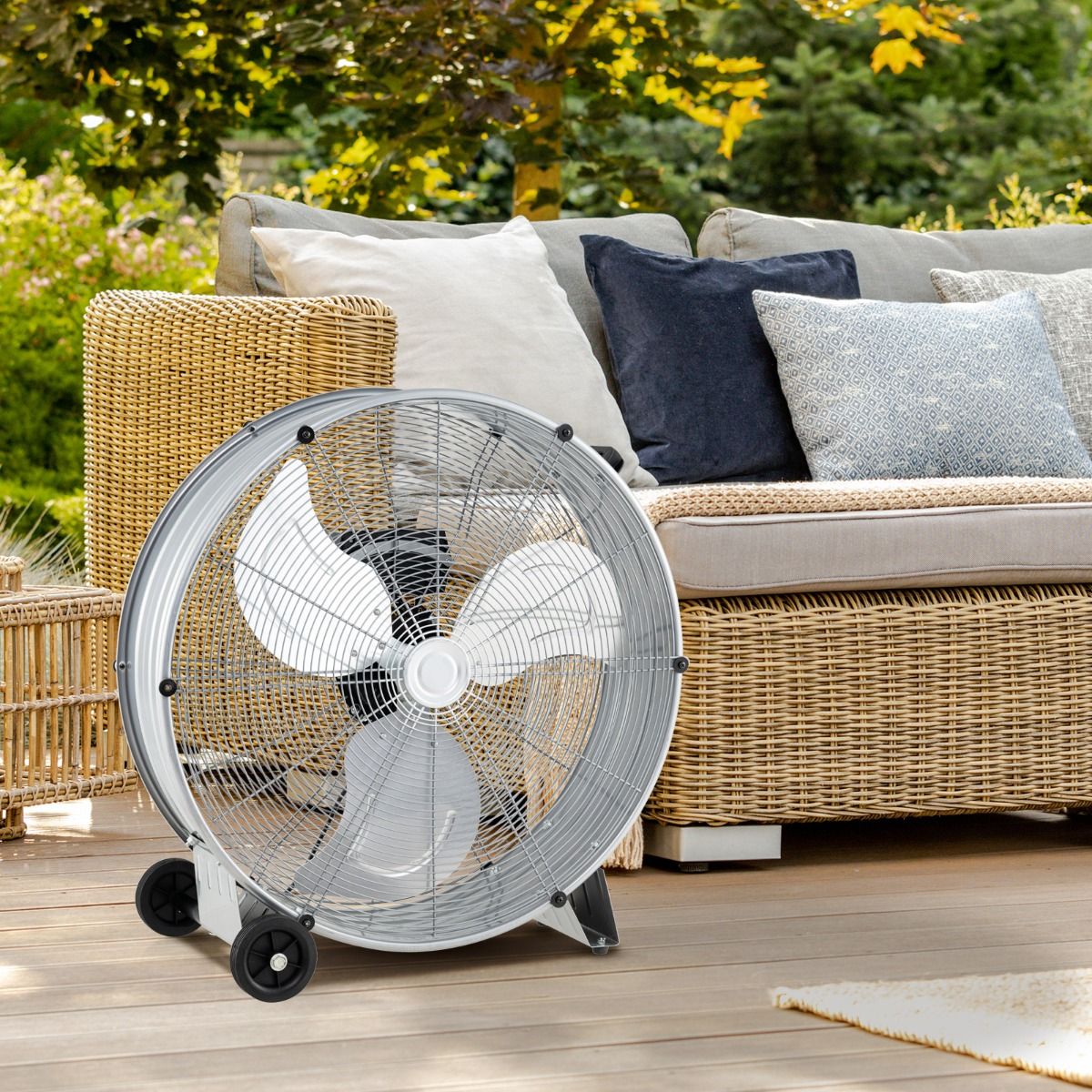 Coast Ventilateur industriel à tambour - 3 vitesses, 180W, Max. 1300 CFM - 65 x 37 x 67 cm - Acier/Aluminium - Argent