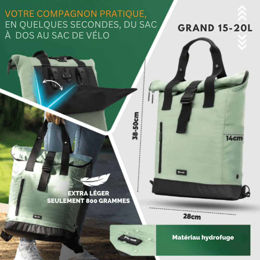 MIVELO - Sac à dos et sac à bagages pour vélo - Résistant à l'eau & 22 litres - Mint