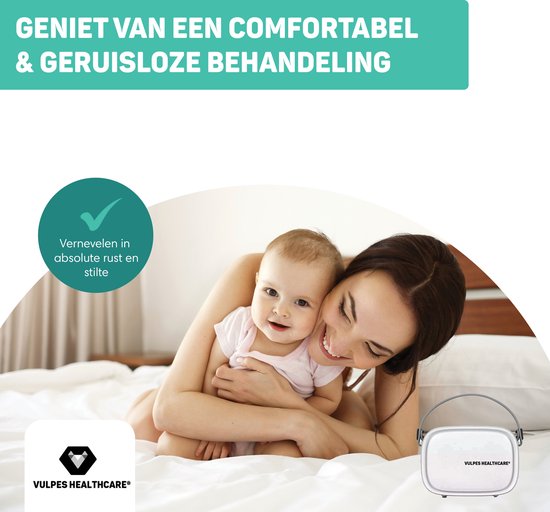 Vulpes Goods® HealthCare - Dispositif d'aérosol - Nébuliseur ultrasonique - Nébuliseur - Dispositif d'inhalation pour enfants, adultes et bébés - mode infini - Aide à lutter contre les maladies respiratoires - 3 embouts buccaux inclus