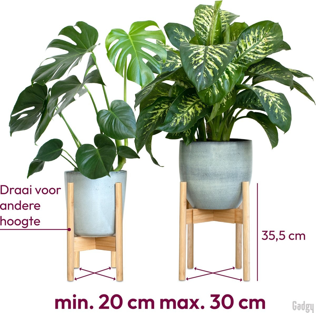 Gadgy Bamboe Plantenstandaard 2 st - Plantentafel - Plantentafeltje voor binnen - Plantenrek - Uitschuifbaar - Hout - Ø 20 tot 30 cm