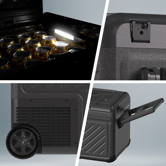 Auronic Electric Cool Box - Compresseur - Avec roues - 12V 230 Volt - Voiture - 40L - Frigobox - Noir/Gris