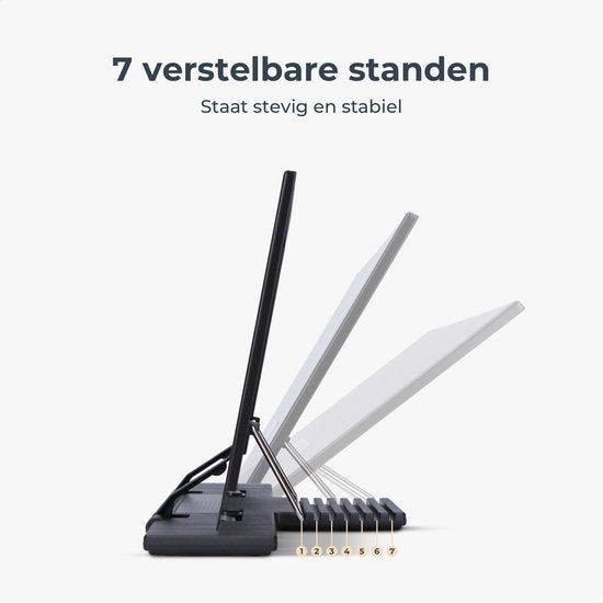Castagnola Support de livres ajustable - Support de livres avec 7 supports - Support de livres de cuisine en métal - Support de tablettes noir - Support de lecture antidérapant - Support de livres
