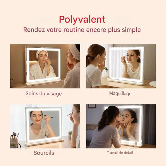 Fraay® Hollywood Mirror with Lighting 60x50cm - 3 Light Stages - Make-up Mirror with 10x Magnification Mirror - LED Strip Lighting Dimmable - Incl. 2 Beauty Blenders and Powder puff