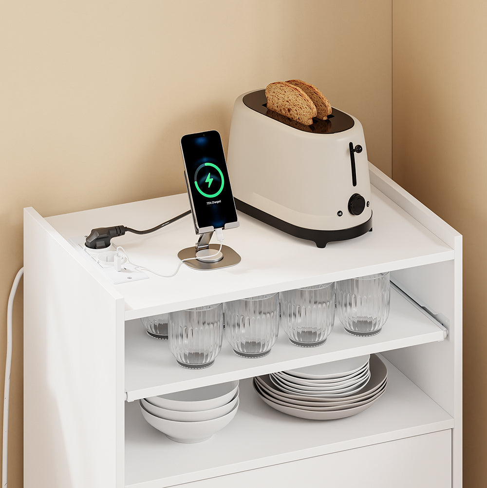 Chariot de cuisine SoBuy avec prises électriques 4 en 1 - Roulettes et pieds - Blanc - 61,5 x 40 x 92 cm