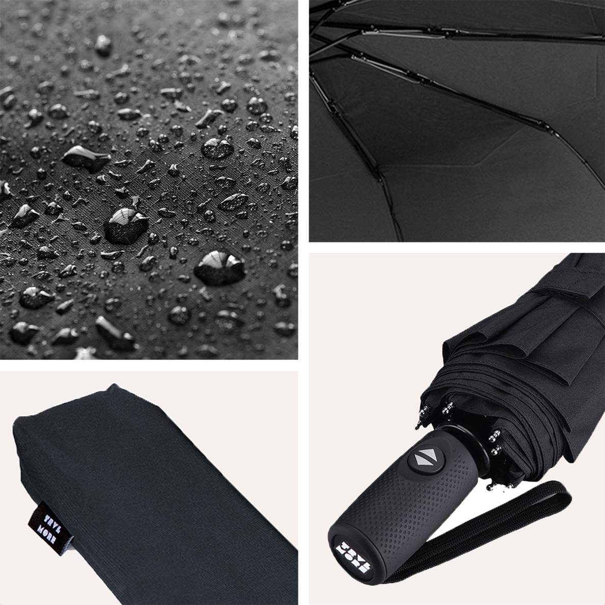 Parapluie anti-tempête automatique TRVLMORE, 107 cm de diamètre, noir – léger et résistant au vent