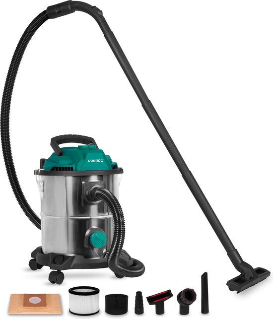 VONROC Aspirateur eau et poussière - Aspirateur tout usage - 1400W - Fonction soufflage - Réservoir 20L - Flexible 3m - Câble d'alimentation 6m