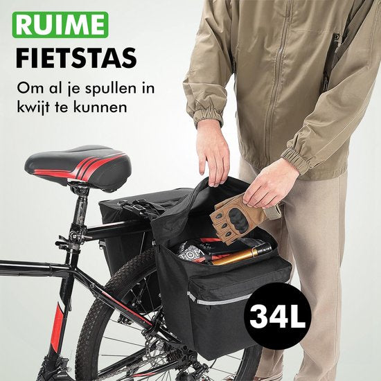 Travelhawk Sac à vélo - Sac à vélo double - Matière imperméable - 34L - Noir - 600D Polyester - Sacoches pour vélos électriques