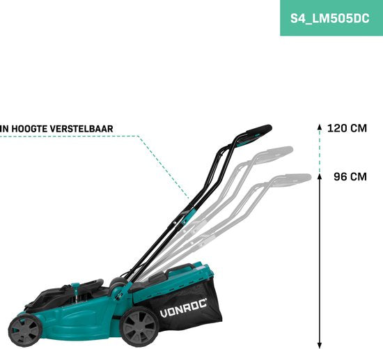 VONROC Tondeuse à batterie 40V - 38cm - Réglage central de la hauteur - Deux batteries 4.0Ah et double chargeur rapide inclus