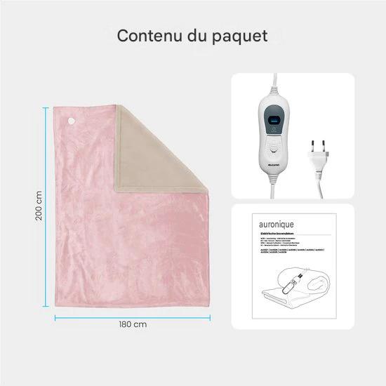 Couverture électrique Auronic - 200x180cm - Couverture chauffante - 2 personnes - 3 niveaux de chaleur - Couverture - Avec minuterie - Couverture chauffante - Rose
