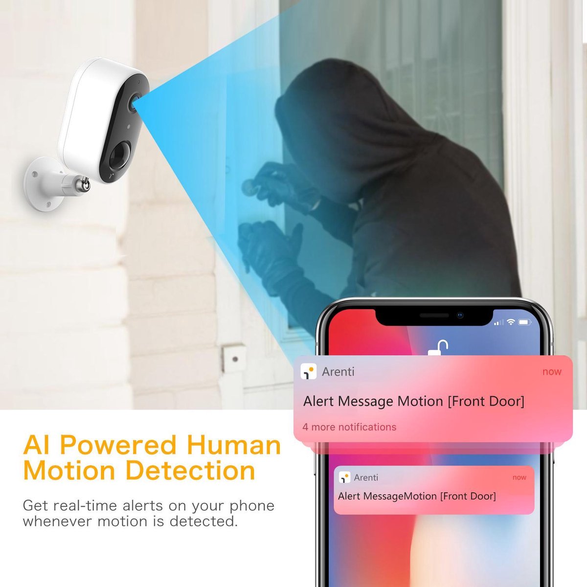 Arenti GO1 Caméra de sécurité extérieure - Wifi - 1080P Full HD - Carte SD incluse - Blanc